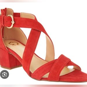 C Wonder Suede Cross Band Sandals With Block Heel